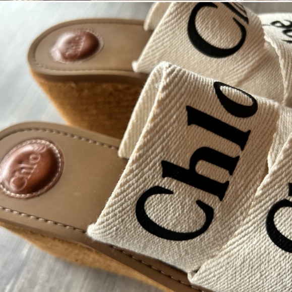 Chloe Women Woody Logo Platform Espadrille Slide Sandals EU39, US8 - Picture 5 of 7